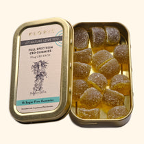 A tin of CBD gummies (sugar-free)