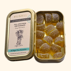 A tin of CBD gummies (sugar-free)